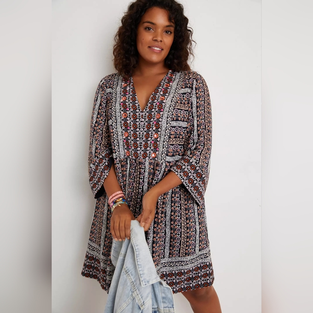 Anthropologie Maeve Naomi Embroidered Tunic Dress